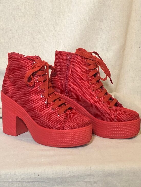 Jeffrey Campbell Shoes - Jeffrey Campbell JC Play Red Lace Up Platform Sneakers 8